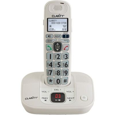 Clarity - 1-Cordless Handset DECT 6.0 40-dB Amplified Expandable Phone System for Landlines, Answering System, Big Buttons - White Clarity - 1-Cordless Handset DECT 6.0 40-dB Amplified Expandable Phone System for Landlines, Answering System, Big Buttons - White