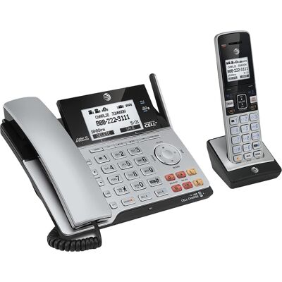 AT&T - TL86103 DECT 6.0 2-Line Expandable Corded/Cordless Phone with Bluetooth Connect to Cell and Answering System - Silver/Black AT&T - TL86103 DECT 6.0 2-Line Expandable Corded/Cordless Phone with Bluetooth Connect to Cell and Answering System - Silver/Black