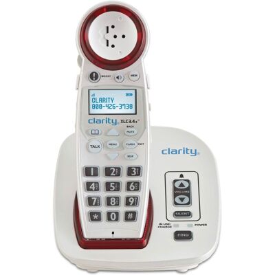 Clarity - 1-Cordless Handset DECT 6.0 50-dB Amplified Expandable Phone System for Landline, Big Buttons, Talking Caller ID - White Clarity - 1-Cordless Handset DECT 6.0 50-dB Amplified Expandable Phone System for Landline, Big Buttons, Talking Caller ID - White