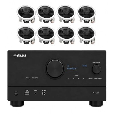 Yamaha - RX-V4A 5.2 Channel AV Receiver with 8 In-Ceiling Speakers - Black Yamaha - RX-V4A 5.2 Channel AV Receiver with 8 In-Ceiling Speakers - Black