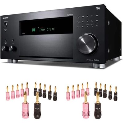 Onkyo - TX-RZ50 9.2-Channel 8K/4K Network AV Receiver, 250W Per Channel at 6 Ohms + H&A Speaker Connector Banana Plugs, 12 Onkyo - TX-RZ50 9.2-Channel 8K/4K Network AV Receiver, 250W Per Channel at 6 Ohms + H&A Speaker Connector Banana Plugs, 12