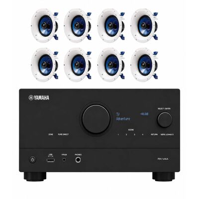 Yamaha - RX-V4A 5.2-Channel AV Receiver with 8 Ceiling Speakers - Black Yamaha - RX-V4A 5.2-Channel AV Receiver with 8 Ceiling Speakers - Black