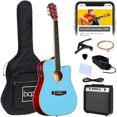Best Choice Products - Beginner Acoustic Electric Guitar Starter Set 41in w/ Wood Cutaway Design, Gig Bag - Sky Blue Best Choice Products - Beginner Acoustic Electric Guitar Starter Set 41in w/ Wood Cutaway Design, Gig Bag - Sky Blue