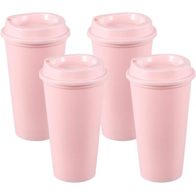Unique Bargains - 4pcs Reusable Coffee Cups with Lids, 16oz Travel Mugs Spill Proof for Hot and Cold Drinks Juice Tea - Pink Unique Bargains - 4pcs Reusable Coffee Cups with Lids, 16oz Travel Mugs Spill Proof for Hot and Cold Drinks Juice Tea - Pink