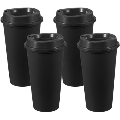 Unique Bargains - 4pcs Reusable Coffee Cups with Lids, 16oz Travel Mugs Spill Proof for Hot and Cold Drinks Juice Tea - Black Unique Bargains - 4pcs Reusable Coffee Cups with Lids, 16oz Travel Mugs Spill Proof for Hot and Cold Drinks Juice Tea - Black