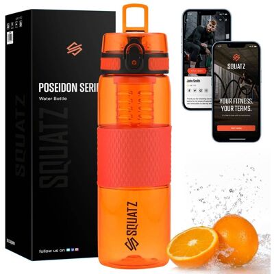 Pyle - SQUATZ 24 Oz Poseidon Series Sports Water Bottle - Premium Quality Wide Mouth Gym Juice Protein Flask with Fruit Infuser - Orange Pyle - SQUATZ 24 Oz Poseidon Series Sports Water Bottle - Premium Quality Wide Mouth Gym Juice Protein Flask with Fruit Infuser - Orange