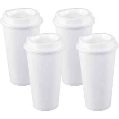 Unique Bargains - 4pcs Reusable Coffee Cups with Lids, 16oz Travel Mugs Spill Proof for Hot and Cold Drinks Juice Tea - White Unique Bargains - 4pcs Reusable Coffee Cups with Lids, 16oz Travel Mugs Spill Proof for Hot and Cold Drinks Juice Tea - White