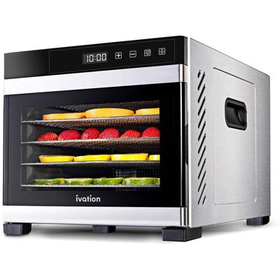 Ivation - 6-Tray, 600W Food Dehydrator with Digital Timer and Temperature Control - Stainless Steel - Gray Ivation - 6-Tray, 600W Food Dehydrator with Digital Timer and Temperature Control - Stainless Steel - Gray