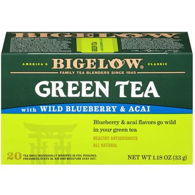 Bigelow - Green Tea with Wild Blueberry & Acai - Case of 6 - 20 Bags Bigelow - Green Tea with Wild Blueberry & Acai - Case of 6 - 20 Bags
