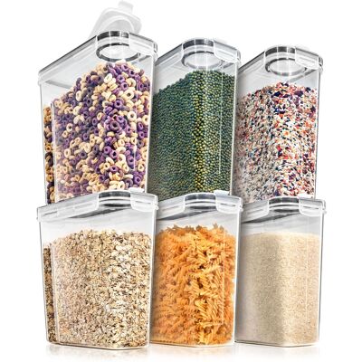 Sorbus - 6 Pack (4L/16.9 Cups) Airtight Food Storage Dispensers for Beans, Pasta, Cereals, and More - Clear Sorbus - 6 Pack (4L/16.9 Cups) Airtight Food Storage Dispensers for Beans, Pasta, Cereals, and More - Clear