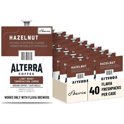 Alterra Hazelnut Coffee Freshpacks works only with Flavia Brewers, Light Roast (Case of 40) Alterra Hazelnut Coffee Freshpacks works only with Flavia Brewers, Light Roast (Case of 40)