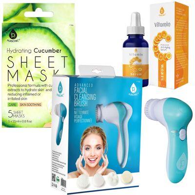 Pursonic - Ultimate Skincare Gift Bundle: Hydrating Cucumber Sheet Masks, Advanced Facial Cleansing Brush, Vitamin C Serum - Multicolor Pursonic - Ultimate Skincare Gift Bundle: Hydrating Cucumber Sheet Masks, Advanced Facial Cleansing Brush, Vitamin C Serum - Multicolor
