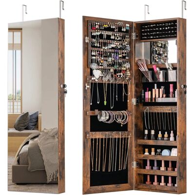 Gymax - 43.5'' Jewelry Mirror Cabinet w/ Full-length Mirror & Interior Makeup Mirror - Rustic Brown Gymax - 43.5'' Jewelry Mirror Cabinet w/ Full-length Mirror & Interior Makeup Mirror - Rustic Brown