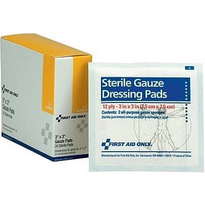 First Aid Only - Sterile Gauze Dressing Pads, 12-Ply, 3" x 3", 20/Box (I211) - White First Aid Only - Sterile Gauze Dressing Pads, 12-Ply, 3" x 3", 20/Box (I211) - White