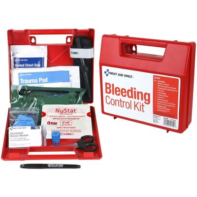 First Aid Only - Bleeding Control Wall Station Single Kit - Deluxe, 14 Pieces, Plastic Case - Red First Aid Only - Bleeding Control Wall Station Single Kit - Deluxe, 14 Pieces, Plastic Case - Red