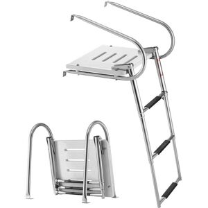 VEVOR - Boat Ladder, 3 Steps, Stainless Steel Telescoping Folding Swim Deck Ladder for Rear Entry Inboard, 400 lbs Capacity - Silver VEVOR - Boat Ladder, 3 Steps, Stainless Steel Telescoping Folding Swim Deck Ladder for Rear Entry Inboard, 400 lbs Capacity - Silver