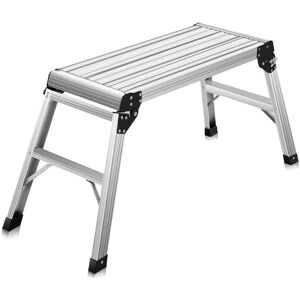 Costway - HD EN131 Aluminum Platform Drywall Step Up Folding Work Bench Stool Ladder - Silver Costway - HD EN131 Aluminum Platform Drywall Step Up Folding Work Bench Stool Ladder - Silver