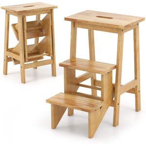 Gymax - Multi-function 3 Tier Step Stool 3 in 1 Folding Ladder 24'' Storage Shelf Coffee - Natural Gymax - Multi-function 3 Tier Step Stool 3 in 1 Folding Ladder 24'' Storage Shelf Coffee - Natural