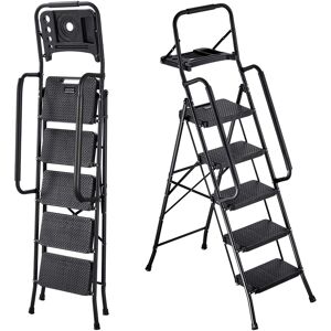 VEVOR - 5 Step Ladder, Folding Step Stool with Wide Anti-Slip Pedal, Tool Tray, Dual Side Handrails, 600 lbs Capacity - Black VEVOR - 5 Step Ladder, Folding Step Stool with Wide Anti-Slip Pedal, Tool Tray, Dual Side Handrails, 600 lbs Capacity - Black