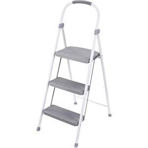 RubberMaid - 3 Step Folding Ladder, Steel Foldable Step Stool w/ Hand Grip - White RubberMaid - 3 Step Folding Ladder, Steel Foldable Step Stool w/ Hand Grip - White