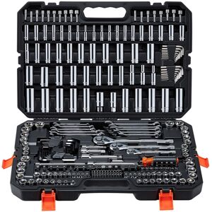VEVOR - Mechanics Tool Set, 253-Piece Mechanic Tool Kit, 1/4 in, 3/8 in, and 1/2 in Drive, SAE and Metric Socket Set, Wrenches - Black VEVOR - Mechanics Tool Set, 253-Piece Mechanic Tool Kit, 1/4 in, 3/8 in, and 1/2 in Drive, SAE and Metric Socket Set, Wrenches - Black