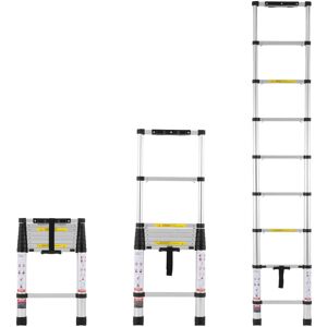 VEVOR - Telescoping Ladder, 8.5FT Aluminum Lightweight Extension Ladder, One-button Retraction Collapsible Ladder - Silver VEVOR - Telescoping Ladder, 8.5FT Aluminum Lightweight Extension Ladder, One-button Retraction Collapsible Ladder - Silver