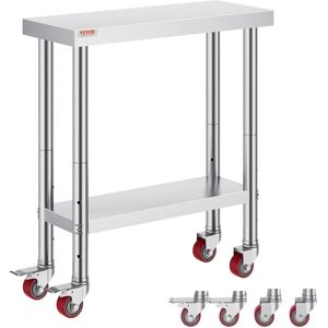 VEVOR - Stainless Steel Work Table 30 x 12 x 34 Inch, 700 LBS Load Capacity with 4 Wheels, 3 Adjustable Height Levels - Silver VEVOR - Stainless Steel Work Table 30 x 12 x 34 Inch, 700 LBS Load Capacity with 4 Wheels, 3 Adjustable Height Levels - Silver