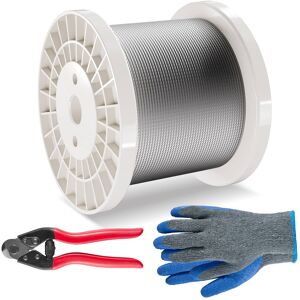 VEVOR - Wire Rope Kit, 1/8" 600 ft 316 Stainless Steel Cable with Cutter and Gloves, 1600 lbs Breaking Strength - Silver VEVOR - Wire Rope Kit, 1/8" 600 ft 316 Stainless Steel Cable with Cutter and Gloves, 1600 lbs Breaking Strength - Silver