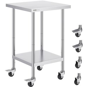 VEVOR - Stainless Steel Work Table 24 x 24 x 38 Inch, 700 LBS Load Capacity with 4 Wheels, 3 Adjustable Height Levels - Silver VEVOR - Stainless Steel Work Table 24 x 24 x 38 Inch, 700 LBS Load Capacity with 4 Wheels, 3 Adjustable Height Levels - Silver