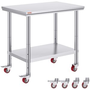 VEVOR - Stainless Steel Work Table 35 x 24 x 33 Inch, 700 LBS Load Capacity with 4 Wheels, 3 Adjustable Height Levels - Silver VEVOR - Stainless Steel Work Table 35 x 24 x 33 Inch, 700 LBS Load Capacity with 4 Wheels, 3 Adjustable Height Levels - Silver