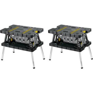 Keter - Folding Portable Workbench Sawhorse w/12 In Clamps, Black/Yellow (2 Pack) - Black and yellow Keter - Folding Portable Workbench Sawhorse w/12 In Clamps, Black/Yellow (2 Pack) - Black and yellow
