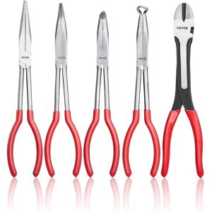 VEVOR - 5-Piece Needle Nose Pliers, 11 in Long Needle Nose Pliers Set, Diagonal Cutting Pliers, 45°/ 90° Bent Nose Plier - Red VEVOR - 5-Piece Needle Nose Pliers, 11 in Long Needle Nose Pliers Set, Diagonal Cutting Pliers, 45°/ 90° Bent Nose Plier - Red
