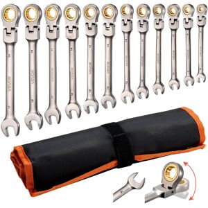 VEVOR - Flex-Head Ratcheting Wrench Set, 12-Piece Metric 8 mm to 19 mm, 72 Teeth, Cr-V Steel Ratchet Flexible Combination Wrench - Bronze/Gray Nickel VEVOR - Flex-Head Ratcheting Wrench Set, 12-Piece Metric 8 mm to 19 mm, 72 Teeth, Cr-V Steel Ratchet Flexible Combination Wrench - Bronze/Gray Nickel
