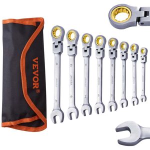 VEVOR - Flex-Head Ratcheting Wrench Set, 8-piece Combination Wrench Set with Roll-up Pouch, Cr-V Steel Flexible Ratcheting - Silver VEVOR - Flex-Head Ratcheting Wrench Set, 8-piece Combination Wrench Set with Roll-up Pouch, Cr-V Steel Flexible Ratcheting - Silver