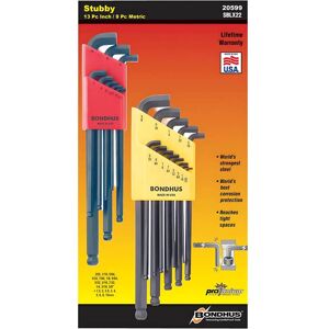 Bondhus - Set 22 Stubby Ball End L-Wrenches IN/MM Double Pack - 16537 (.050-3/8") + 16599 (1.5-10mm) - Black Bondhus - Set 22 Stubby Ball End L-Wrenches IN/MM Double Pack - 16537 (.050-3/8") + 16599 (1.5-10mm) - Black