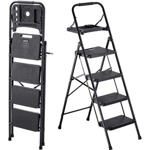 VEVOR - 4 Step Ladder, Folding Step Stool with Wide Anti-Slip Pedal, Tool Tray, Comfort Handgrip, 600 lbs Capacity - Black VEVOR - 4 Step Ladder, Folding Step Stool with Wide Anti-Slip Pedal, Tool Tray, Comfort Handgrip, 600 lbs Capacity - Black