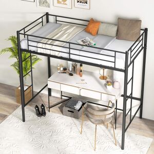 Gymax - Metal Twin Loft Bed Space-saving Loft Bed Frame w/ Full-length Safety Guardrail 2 Ladders - Black Gymax - Metal Twin Loft Bed Space-saving Loft Bed Frame w/ Full-length Safety Guardrail 2 Ladders - Black