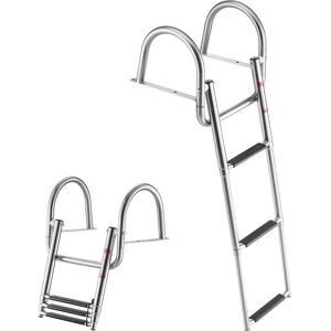 VEVOR - Boat Ladder, 3 Steps, Stainless Steel Telescoping Folding Swim Deck Ladder for Rear Entry Inboard, 600 lbs Capacity - Silver VEVOR - Boat Ladder, 3 Steps, Stainless Steel Telescoping Folding Swim Deck Ladder for Rear Entry Inboard, 600 lbs Capacity - Silver