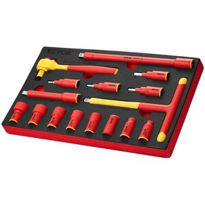 VEVOR - Insulated Socket Set, 16-Piece Insulated Wrench Tool Set, 1000V Insulated Socket Tool, with Insulated Sockets - Black + Red VEVOR - Insulated Socket Set, 16-Piece Insulated Wrench Tool Set, 1000V Insulated Socket Tool, with Insulated Sockets - Black + Red