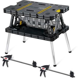 Keter - Portable Folding Table Tool Storage Stand Workbench Sawhorse w/ 12" Clamps - Multicolor Keter - Portable Folding Table Tool Storage Stand Workbench Sawhorse w/ 12" Clamps - Multicolor