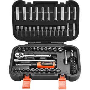 VEVOR - Socket Set, 70 Pieces, 1/4in Drive Socket and Ratchet Set, SAE and Metric, Deep and Shallow, Mechanic Tool Kit with Bits - Black+Sliver VEVOR - Socket Set, 70 Pieces, 1/4in Drive Socket and Ratchet Set, SAE and Metric, Deep and Shallow, Mechanic Tool Kit with Bits - Black+Sliver