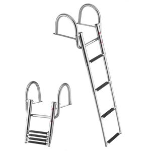 VEVOR - Boat Ladder, 4 Steps, Stainless Steel Telescoping Folding Swim Deck Ladder for Rear Entry Inboard, 600 lbs Capacity - Silver VEVOR - Boat Ladder, 4 Steps, Stainless Steel Telescoping Folding Swim Deck Ladder for Rear Entry Inboard, 600 lbs Capacity - Silver