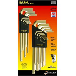 Bondhus - Set 22 GoldGuard Ball End L-Wrenches IN/MM Double Pack - 37937 (.050-3/8") + 38099 (1.5-10mm) - Gold Bondhus - Set 22 GoldGuard Ball End L-Wrenches IN/MM Double Pack - 37937 (.050-3/8") + 38099 (1.5-10mm) - Gold