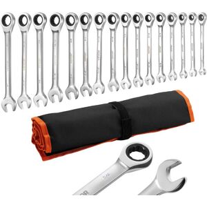 VEVOR - Combination Wrench Set, 16-Piece SAE Sizes, 72 Teeth, Cr-V Steel Ratcheting Wrench Set, with Roll Up Pouch, Open End - Silver VEVOR - Combination Wrench Set, 16-Piece SAE Sizes, 72 Teeth, Cr-V Steel Ratcheting Wrench Set, with Roll Up Pouch, Open End - Silver