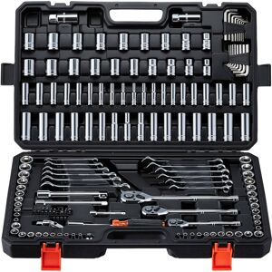 VEVOR - Mechanics Tool Set, 159-Piece Mechanic Tool Kit, 1/4 in, 3/8 in, and 1/2 in Drive, SAE and Metric Socket Set, Wrenches - Black VEVOR - Mechanics Tool Set, 159-Piece Mechanic Tool Kit, 1/4 in, 3/8 in, and 1/2 in Drive, SAE and Metric Socket Set, Wrenches - Black