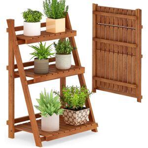 Gymax - 3-Tier Wood Plant Stand Folding Flower Rack w/Ladder Design Anti-falling Bars - Yellow Gymax - 3-Tier Wood Plant Stand Folding Flower Rack w/Ladder Design Anti-falling Bars - Yellow