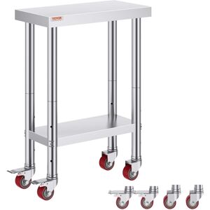VEVOR - Stainless Steel Work Table 12 x 24 x 34 Inch, 700 LBS Load Capacity with 4 Wheels, 3 Adjustable Height Levels - Silver VEVOR - Stainless Steel Work Table 12 x 24 x 34 Inch, 700 LBS Load Capacity with 4 Wheels, 3 Adjustable Height Levels - Silver