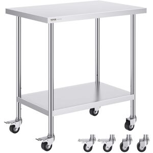 VEVOR - Stainless Steel Work Table 24 x 36 x 38 Inch, with 4 Wheels, 3 Adjustable Height Levels, Heavy Duty Food Prep Worktable - Silver VEVOR - Stainless Steel Work Table 24 x 36 x 38 Inch, with 4 Wheels, 3 Adjustable Height Levels, Heavy Duty Food Prep Worktable - Silver