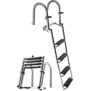 VEVOR - Boat Ladder, 4 Steps, Stainless Steel Telescoping Folding Swim Deck Ladder for Rear Entry Inboard, 600lbs Capacity - Silver VEVOR - Boat Ladder, 4 Steps, Stainless Steel Telescoping Folding Swim Deck Ladder for Rear Entry Inboard, 600lbs Capacity - Silver