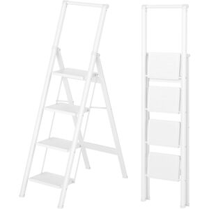 Topteng - 4-Step Foldable Ladder with Anti-Slip Pedals - Lightweight, 330lb Capacity, for Home & Office - White Topteng - 4-Step Foldable Ladder with Anti-Slip Pedals - Lightweight, 330lb Capacity, for Home & Office - White